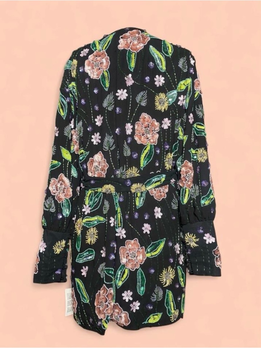 ASOS Beaded/Embellished Black Floral Wrap Mini Dress - Picture 6 of 11